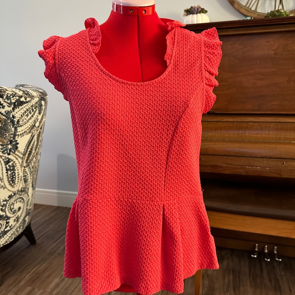 Bright Coral Ruffle Sleeve Blouse